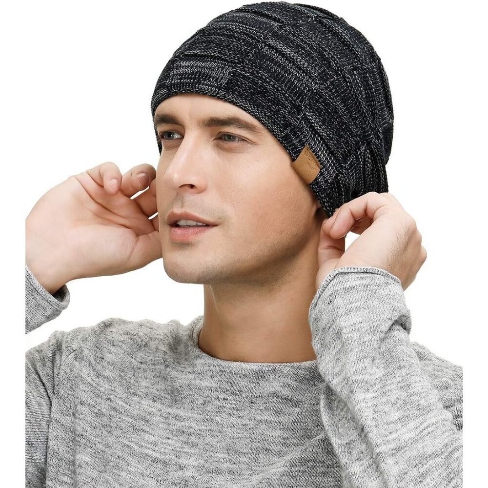 Men’s Navy Winter Beanies Knit Hats Lined Thick Warm Stocking Cap for Guys - Picture 4 of 6